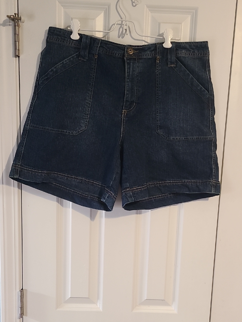 Vintage Faded Glory Indigo Denim Patch-Pocket Shorts